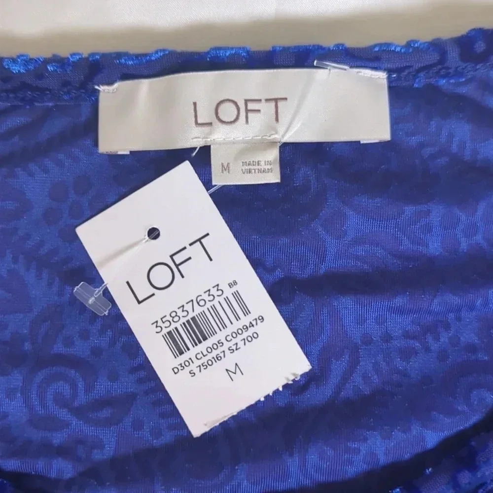 NWT LOFT Mosaic Cozy Velour Top, Cinderella Blue Size M